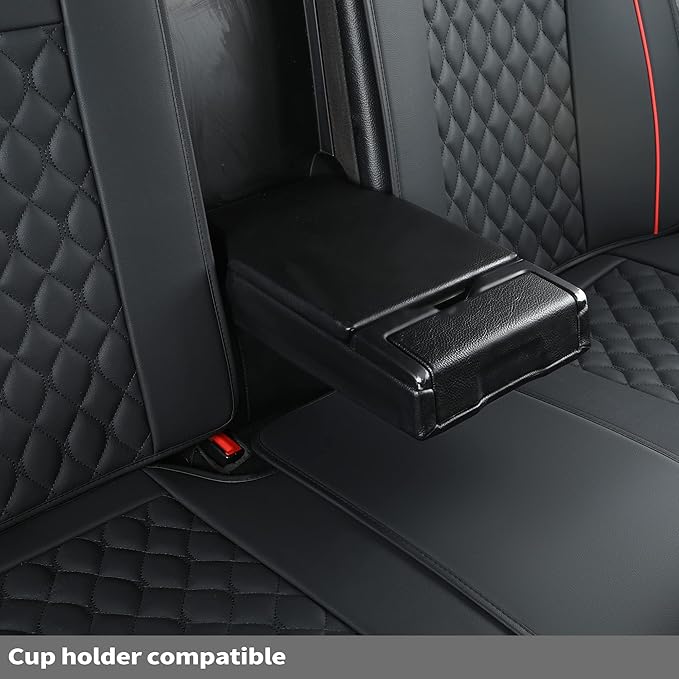 Leatherette Car Back Seat Covers, Universal Fit for Most Cars, SUV, Sedans and Pick-up Trucks, Black/Red