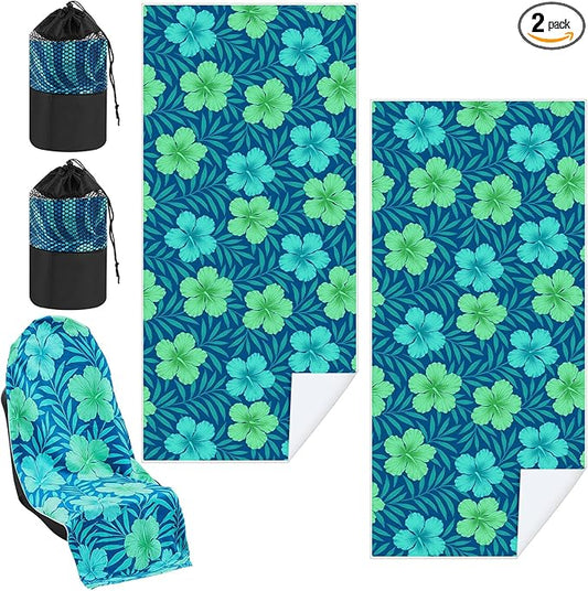 2 Pack Car Seat Towel Covers with Storage Bag 63 x 32 Inch Athletic Running Towel Seat Sweat Washable Non Slip Cover Gift for Car Outdoor Sport Activities (Floral Hibiscus)