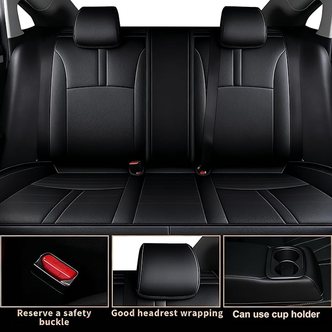 AOMSAZTO Custom Fit for Honda Civic Seat Covers Sedan LX 2016 2017 2018 2019 2020 2021 Ful Set Faux Leather Car Seat Covers Black