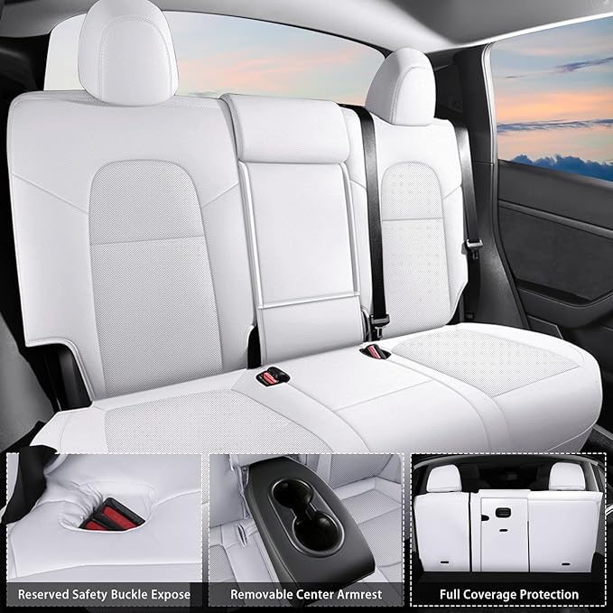 AOMSAZTO Car Seat Cover Fit for Tesla Model Y 2020 2021 2022 2023 2024 2025- Full Set Customized White Seat Covers