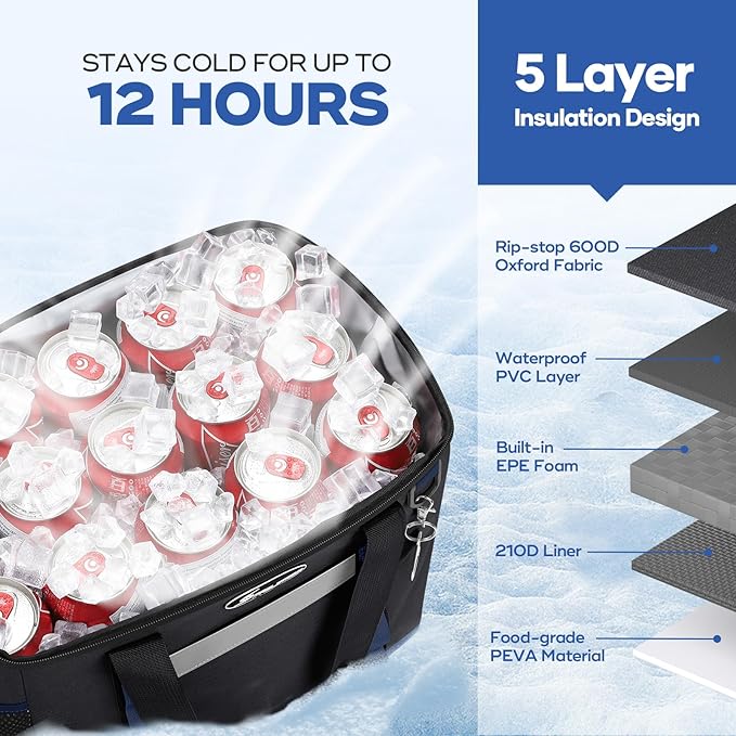 Maelstrom Collapsible Soft Cooler Bag,35/55/75 Cans Beach Cooler with Flip Top Lid, Ice Chest, Leakproof & Portable for Beach, Camping, Road Trips & Grocery Shopping