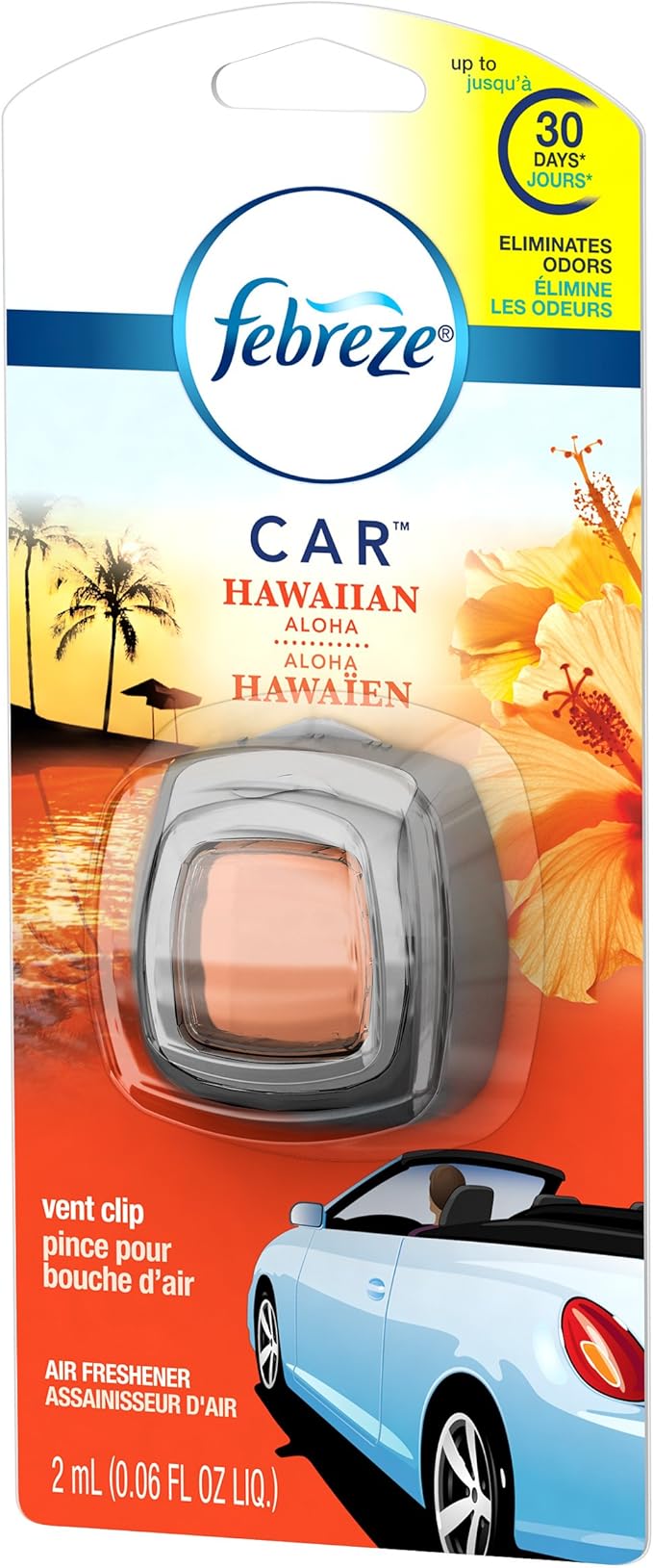 Febreze Car Air Fresheners, Hawaiian Aloha, Odor Eliminator for Strong Odors Car Vent Clips, 0.06 Fl. Oz.