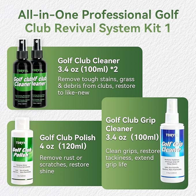 Pro Golf Club Care Kit – Cleaner, Polish, Brush, Groove Sharpener, Grip Cleaner, Magnetic Towel & Leather Bag – Restores Clubs, Removes Rust & Scratches, Renews Tackiness – Golf Gifts for Golfers