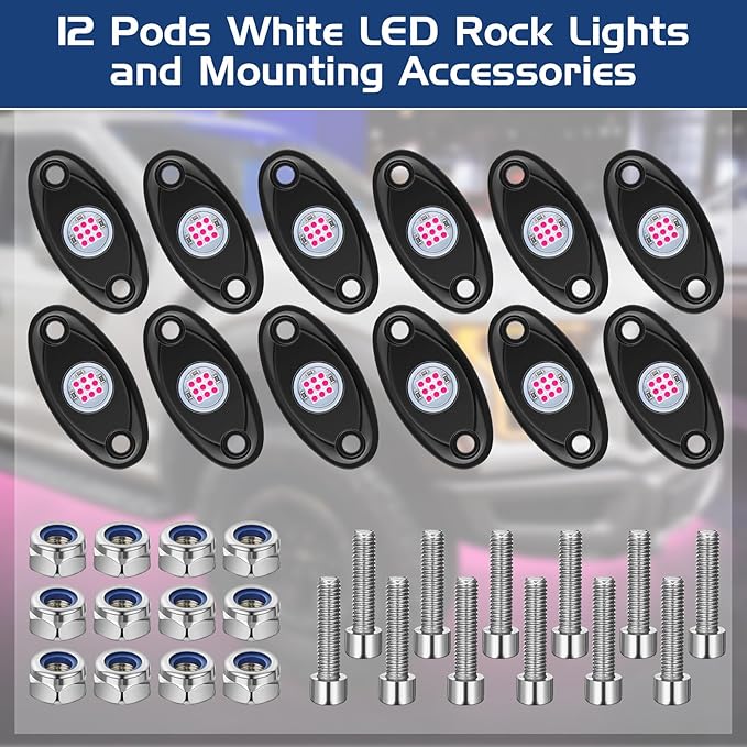 Macarrie 12 Pods Rock LED Lights for Car SUV Underglow Lights Waterproof Neon Trail Rig Lamp Lighting for Truck Motorcycle Boat ATV UTV and More(Pink)