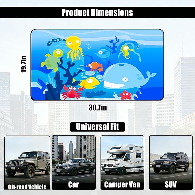Magnetic Car Window Shade for Baby,Blackout Car Window Curtain,Car Shades for Side Windows,Sun Shade for Car Window baby,Cartoon Pattern Car Window Cover,UV Protection &Heat Blocking(Underwater World)