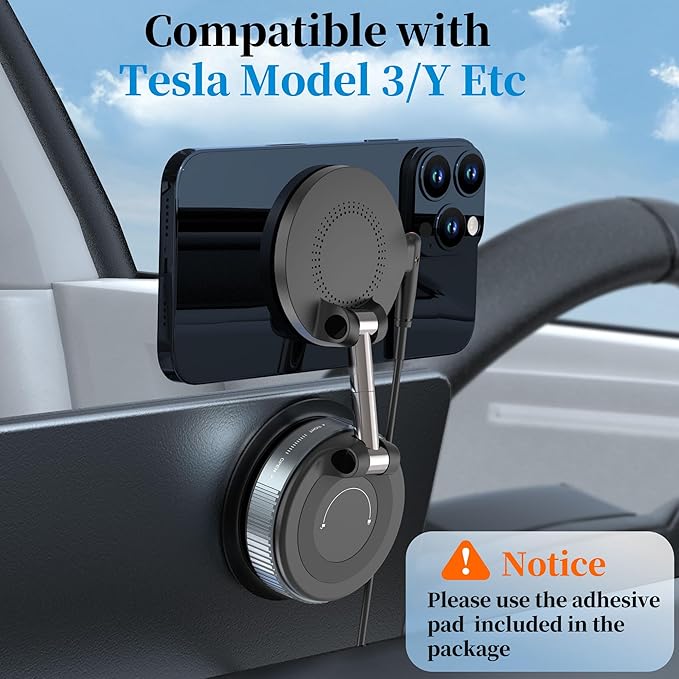 PlusAcc Vacuum Magnetic Phone Holder for Car, Suction Cup Phone Mount for MagSafe, 360°Rotatable Strong Magnet Stand for iPhone 16/15/14/13 in Smooth Surface (Charging)