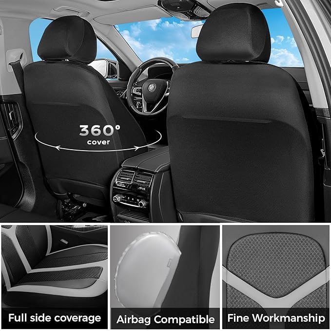 FLORICH Car Seat Covers Full Set, Universal Seat Cover 5 Seats, Automotive Seat Covers with Mesh Leather, Waterproof Car Seat Protector, Breathable Car Seat Cushion for Most Car SUV Truck, Gray