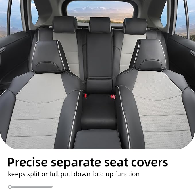 Lolcar Rav4 Seat Covers Custom Fit for Toyota Rav4 (for Hybrid) 2019-2025 LE,XLE,XLE Premium,Limited,Woodland Edition, Leather Truck Seat Cover Full Set for SUV,Faux Leather(Black/Gray)