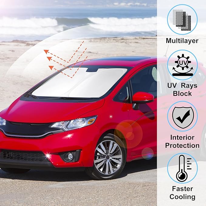 Windshield Sun Shade Compatible with Honda Fit 2015-2020 Accessories Custom Fit Sunshade Foldable Front Sun Visor Protector Blocks Sun Rays