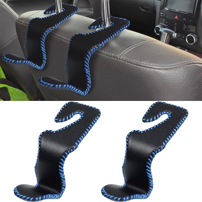 2Pcs Car Seat Headrest Hooks, Back Seat Purse Leather Hanger Holder Hook, Magnetic Storage Organizer for Purses Handbag Grocery Bags Coats