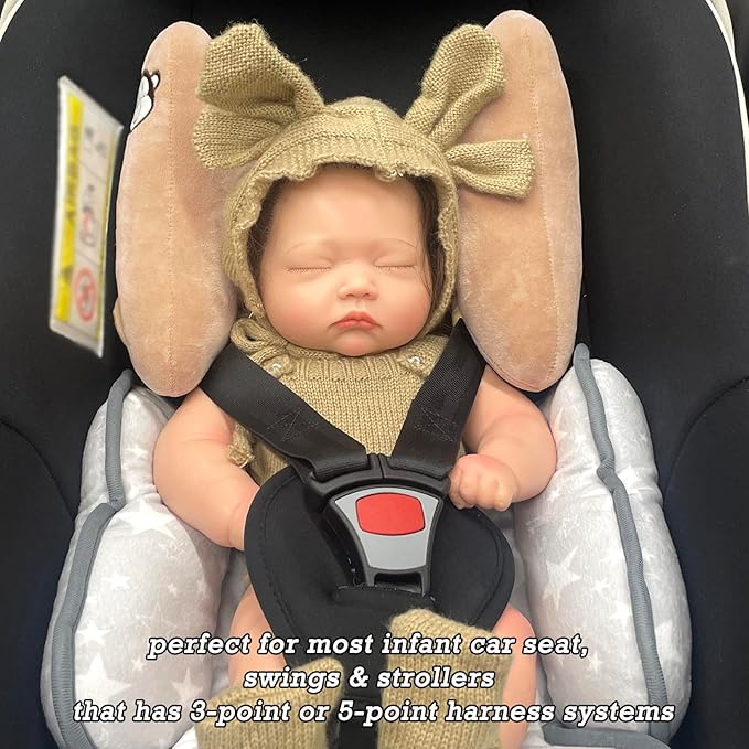 Baby Travel Pillow for Infant Car Seat, Adjustable Infant Head Neck Support, Portable Stroller Headrest Pillow for Toddler, Banana Baby Travel Headrest Pillow for Pushchair, Swings, Brown