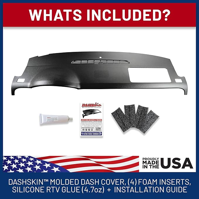 DashSkin Dash Cover Compatible with 2007-2014 Chevy Tahoe Suburban Avalanche & GMC Yukon & Yukon XL with Dash Speaker in Black - Hard Molded Plastic Dashboard Cap