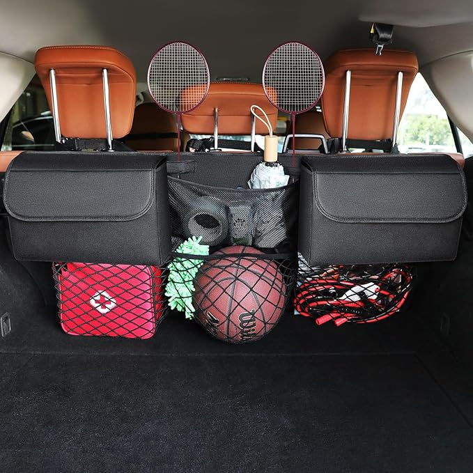 Deluxe Trunk Organizer for Medium or large size SUVs & RVs, Backseat Hanging Trunk Organizer, Waterproof Collapsible Car Storage Bag with 6 Pockets, Reinforced No-Sag Design