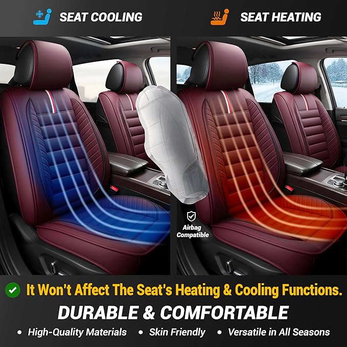 OASIS AUTO Car Seat Covers Front Seats Premium Waterproof Faux Leather Cushion Universal Accessories Fit SUV Truck Sedan Automotive Vehicle Auto Interior Protector (OS-001 Burgundy)