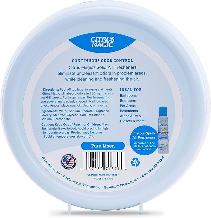 Citrus Magic Odor Absorbing Solid Air Freshener, Pure Linen, 8-Ounce, Pack of 6