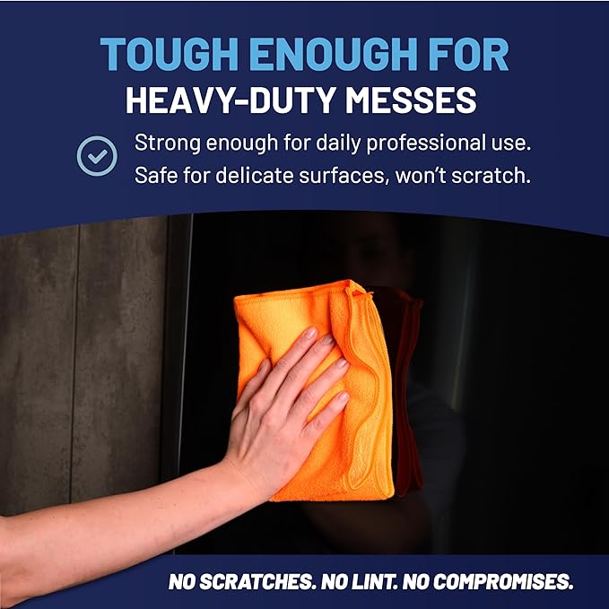 MW Pro Microfiber Cleaning Cloth | Orange | 12 Pack | 16” x 16” | All Purpose Microfiber Towels - Clean, Dust, Polish, Scrub, Absorbent