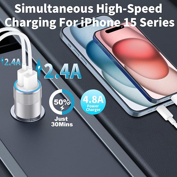 [Apple MFi Certified] iPhone Fast Car Charger, Braveridge 2Pack 4.8A Dual USB Car Power Cigarette Lighter USB Car Carplay Charger Adapter with Lightning Cable for iPhone 14 13 12 11 Pro XS XR X 8 iPad