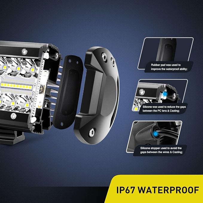 Nilight 2Pcs 4Inch LED Pods Bar Triple Row 60W Flood Spot Combo 6000LM Driving Off Road with 2007-2017 Wrangler JK/JKU 2DR 4DR A-Pillar Windshield Hinge Mounting Brackets Wiring Harness Kit