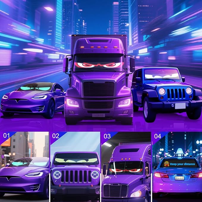 Devil Eyes Light for Trucks – 52.4''x7.5'' Large LED Eyes for Truck Windshield, Perfect Sync, Super Bright, Programmable LED, Remote+APP Control (1-Pack) for Standard Trucks/RVs/Campers