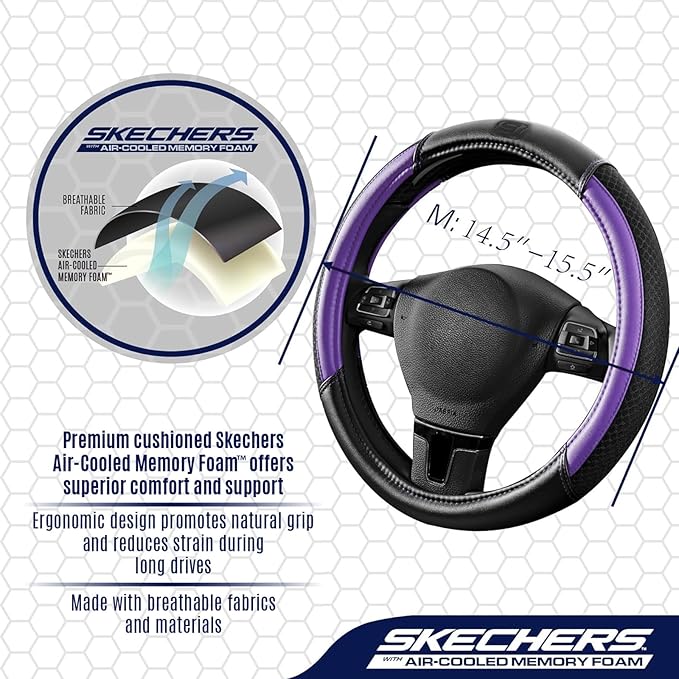 Skechers Air-Cooled Steering Wheel Cover,Leather Car Steering Wheel Cover Universal Fit 14" 1/2-15" Car Wheel Protector for Men Women Fit Suvs,Vans,Sedans,Car,Trucks,Purple