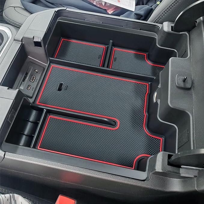 Full Size Center Console Organizer Tray Compatible with 2019-2022 Chevy Silverado/GMC Sierra 1500 and 2020-2022 2023 Silverado/Sierra 2500HD 3500HD Accessories -Full Console w/Bucket Seats ONLY, Red