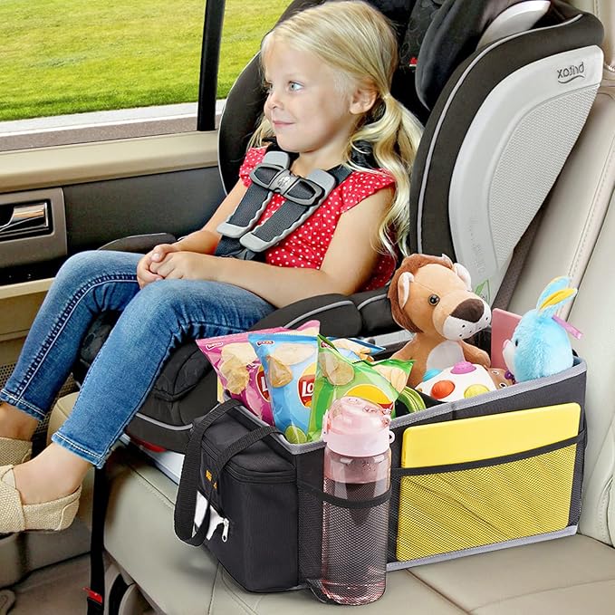 Car Seat Organizer - Backseat Car Organizer with Cup Holders, Car Storage Organization for Front Back Passenger Seat, Road Trip Essentials Kids for Travel Car Accessories, Black