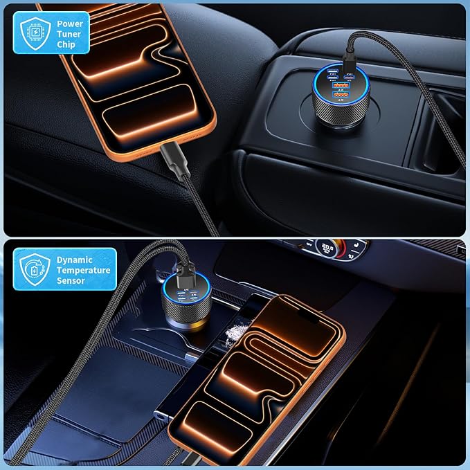 USB C Car Charger, KYOHAYA 120W 6-Port USB-C & USB-A Power Cigarette Lighter Fast Charging Adapter PD/QC Type C Car Charger for iPhone 17 Pro 17 Pro Max 16 Pro 15 14 13 12 11/Galaxy S26 S25/Pixel/iPad