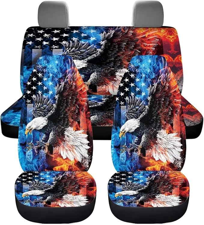 KEIAHUAN American Flag Bald Eagle Car Seat Covers Full Set Auto Front Seat Cushion Rear Split Bench Seat Pads Breathable & Washable Fit Most Cars, Trucks, SUV or Vans