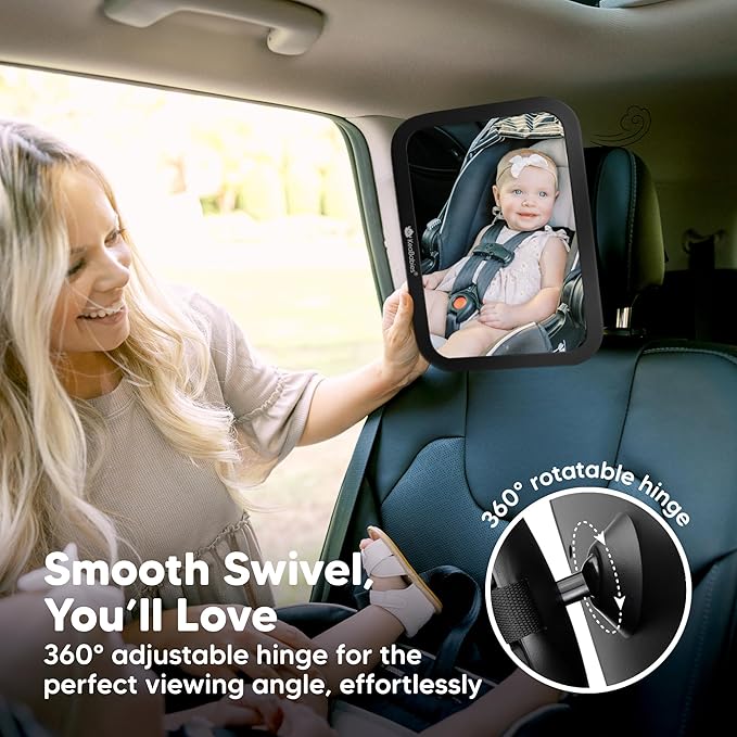 KeaBabies Baby Car Seat Mirror - Wide Shatterproof Backseat Infant Car Mirror for Baby Rear Facing, Crystal Clear View, Travel Accessories, Easy Install & Adjust for Removable Headrest (Matte Black)