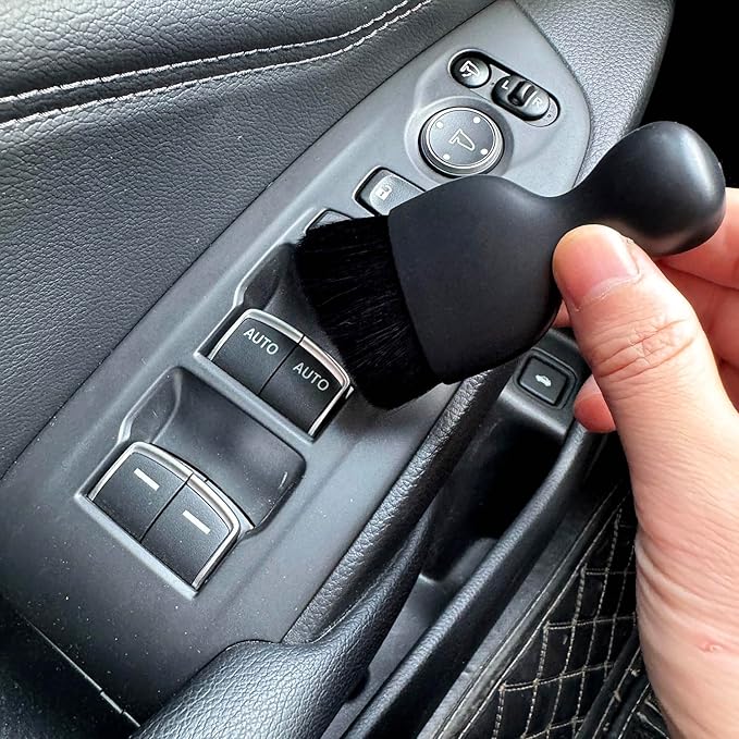 Car Detailing Brush, Soft Bristle Cleaning Brush, Scratch-Free Auto Duster Tool for Dashboard, Air Vents, Leather & Interior Cleaning (Black with Cap)
