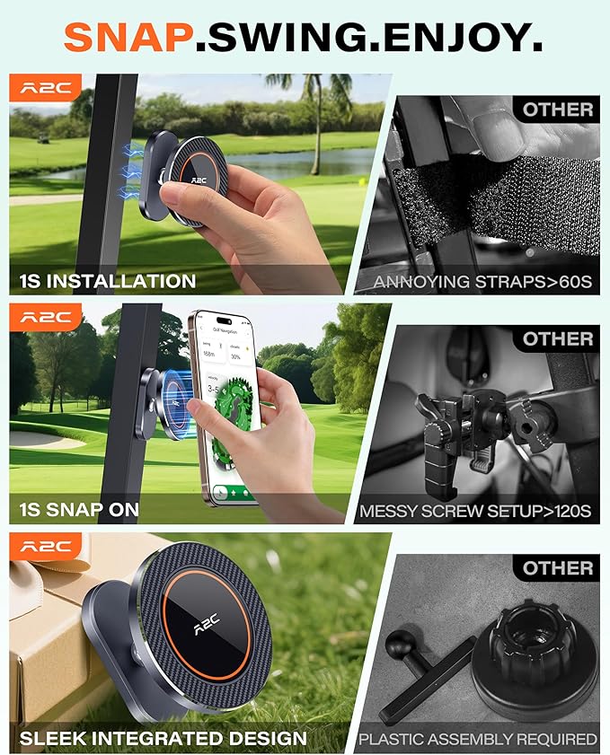 A2C Alloy Magnetic Golf Cart Phone Holder for MagSafe iPhone, Unique Golf Gifts for Men Golfers Dad Father, Golf Gift for Him Husband, Golf Accessories Essentials Gadgets (Premium Gift Packaging)