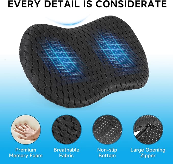 Car Seat Cushion - Memory Foam Seat Pad for Sciatica & Lower Back Pain Relief - Driving Cushion with Breathable Mesh Cover - Road Trip Essentials for Drivers (3D Black)