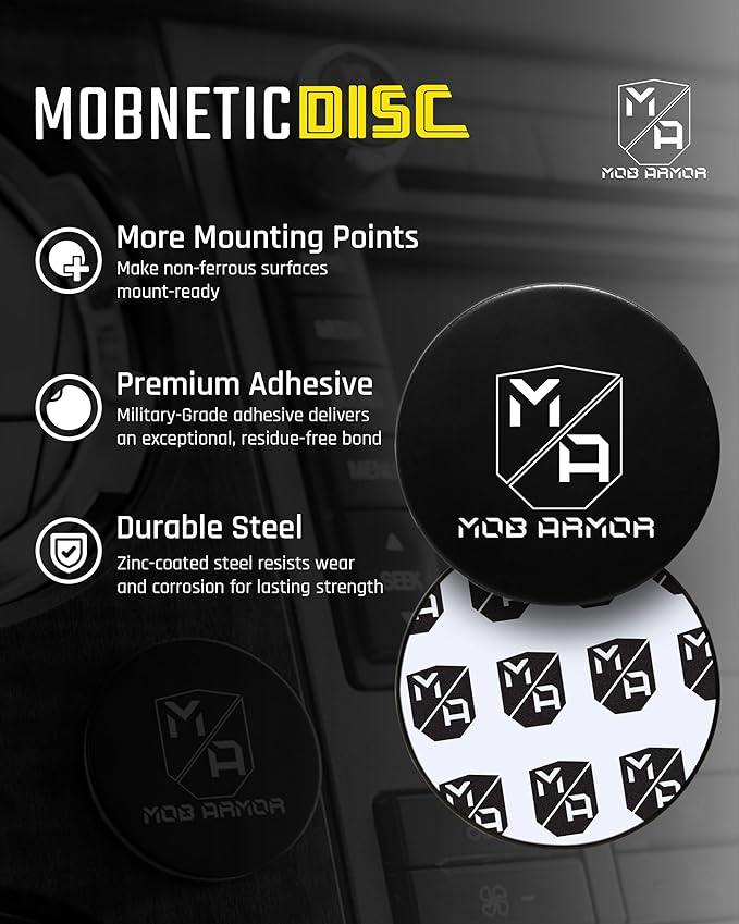 Mob Armor Magnetic Phone Mount Plates - Strong Adhesive Steel Discs for MobNetic Maxx & Mob Magnetic Car Mounts, Compatible with Phone Magnet Plates, Vehicle Accessory - Black (6 Pack)