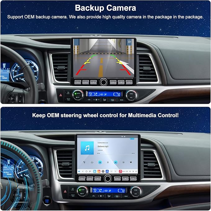 4G LTE QLED Radio for Toyota Highlander 2014 2015 2016 2017 2018 2019 Upgrade,8-Core CPU Touch Screen Stereo,Wireless CarPlay & Android Auto,Support OEM SWC and Camera