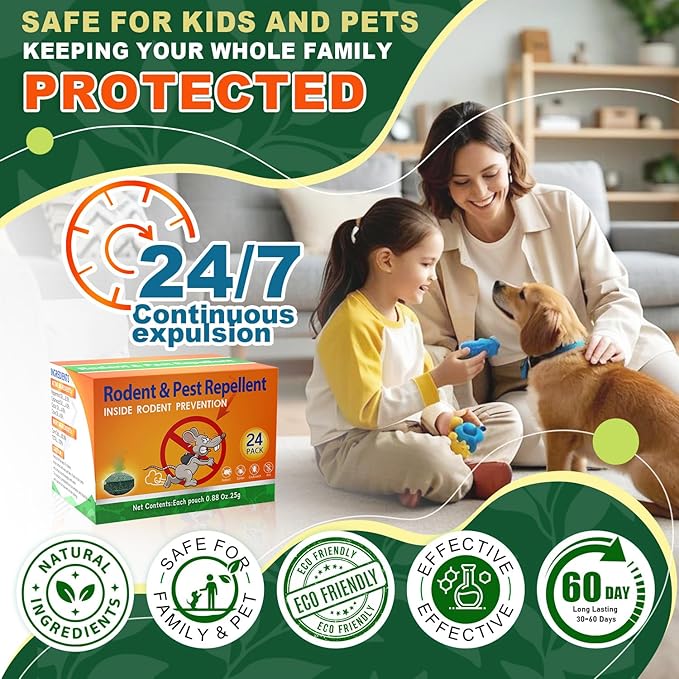 Mouse Rodent Repellent 24 Pack, Peppermint Oil Balls for Rodents Outdoor and Indoor Use, Deterrent Rats Mice Repellent for Car,Kitchen