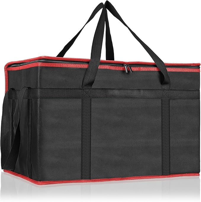 PEASUG Insulated Bags for Food Delivery, XXXL Pizza Delivery Bags, Large Capacity Cooler Bag Keep Food Warm for Grocery Shopping and Catering, Foldable, Heavy-Duty (Red)