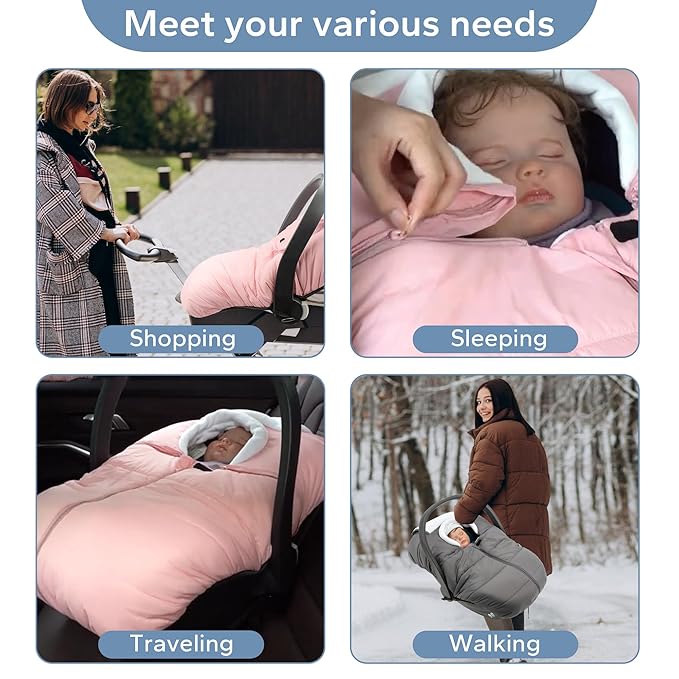 SERAPHY Car Seat Cover Baby Winter Carseat Cover for Babies, Universal Warm Infant Car Seat Canopy & Stroller Covers Accessories for Newborn Boy Girl Essentials, Pink Thick Winter