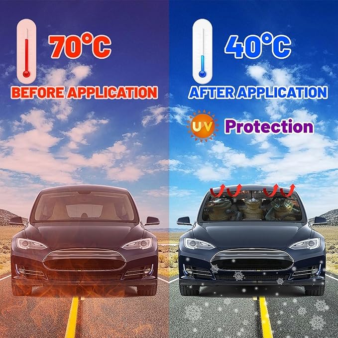 CHILL·TEK Funny Animal Car Windshield Sun Shade Umbrella, Funny Crocodile Car Sun Shade Umbrella, Block UV Rays Heat Foldable Windshield Umbrella Sun Visor Protector - Keep Vehicle Cool for Cars SUV