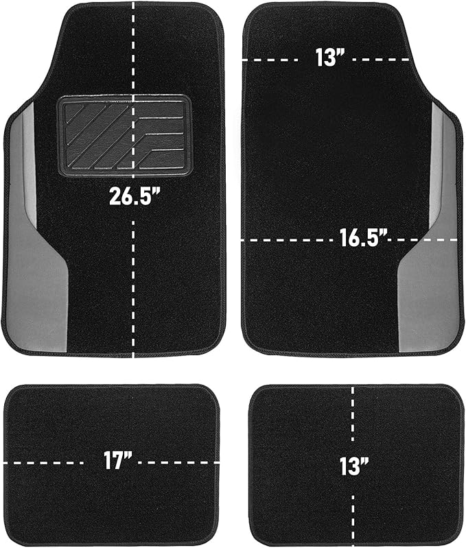 FH Group Color-Block Carpet Car Floor Mats – Non-Slip, Faux Leather Accents, Universal Fit for Sedan, SUV & Truck – Full Set Beige