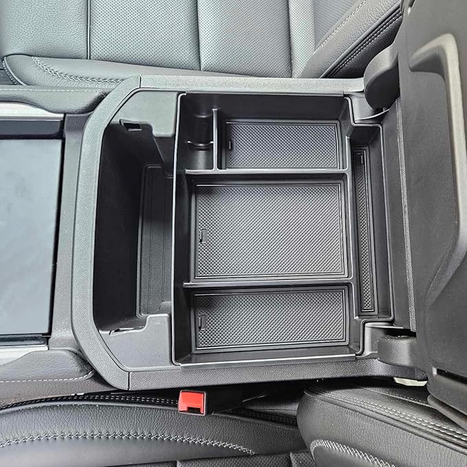TOPINSTALL Power-Sliding Console Tray Compatible with 2021-2026 Chevy Tahoe/Suburban/GMC Yukon Accessories, Full-Size Armrest Organizer Black (Not for Standard Console with Charging Socket!)