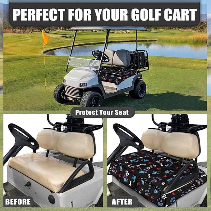 Biyejit Golf Cart Seat Covers with 4 Pockets Golf Cart Seat Towel Blanket Fits 2-Seat Golf Carts, Golf Cart Accessories