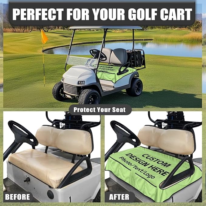 Biyejit Golf Cart Seat Covers with 4 Pockets Golf Cart Seat Towel Blanket Fits 2-Seat Golf Carts, Golf Cart Accessories