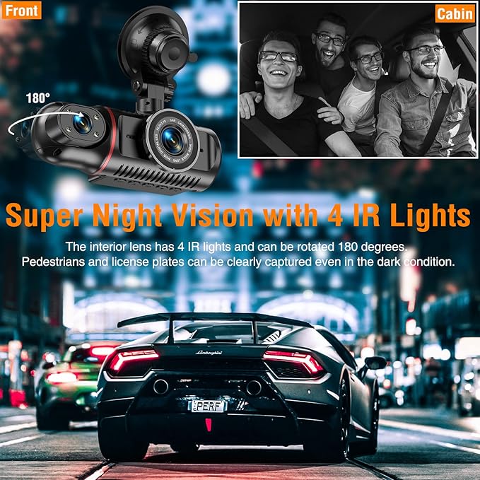 Dash Cam Front and Inside, FHD Dashcams for Cars with 64GB Card Dash Camera for Cars, 1080P Front Dash Cam+1080P Inside Dashcam for Car Dash Camera with IR Night Vision Loop Recording