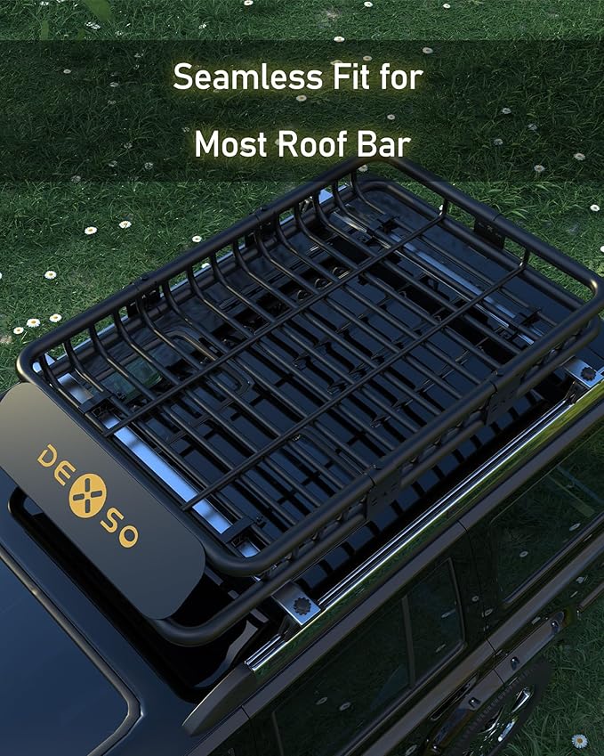 DEXSO 46" x 36" Universal Roof Rack Basket with Cargo Net, 200 Lbs Capacity Rooftop Cargo Carrier Basket, Heavy Duty Luggage Holder Rack for SUVs, Trucks, Vehicles