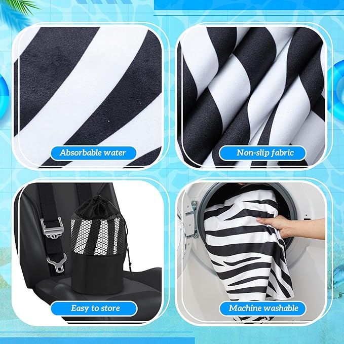2 Pack Car Seat Towel Covers with Storage Bag 63 x 32 Inch Athletic Running Towel Seat Sweat Washable Non Slip Cover Gift for Car Outdoor Sport Activities (Zebra)