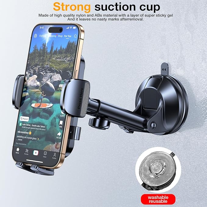Romuto Phone Holders for Your Car Phone Holder Mount【Super Suction】Cell Phone Mount for Car Accessories for Women Men Windshield/Vent/Dash Truck Stand Desk Mount Clamp Holder for iPhone Samsung Camera