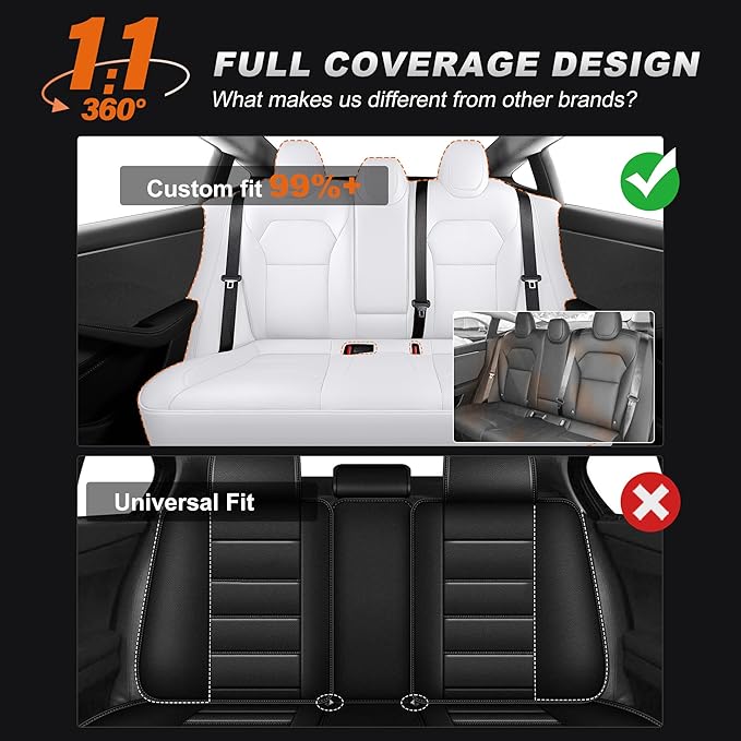 AOMSAZTO Seat Covers for Model 3 2024 2025 (Not Performance)-Full Set Leather Waterproof Car Seat Covers Airbag-Ready Design for Tesla Model 3(with Armrest & Rear Door Pads Cover)-White