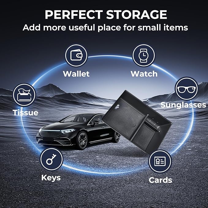 Center Console Organizer Tray Storage Box for Mercedes Benz EQS 450+ 400 580 AMG SUV/EQE 350 350+ 500, Interior Accessories Insert Tray Storage Box for 2026 2025 2024 2023 EQS/EQE, Black