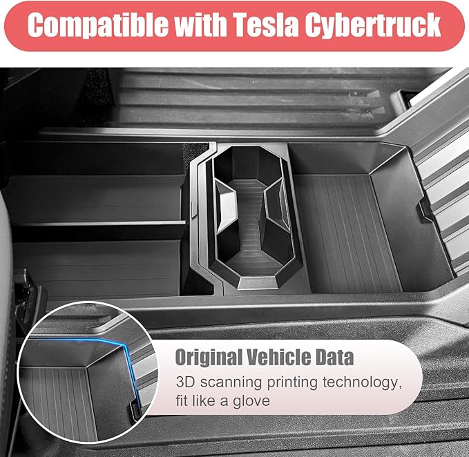 Lower Center Console Organizer for Tesla Cybertruck Accessories 2026 2025 2024, Floor Console Storage Tray Insert with Cup Holder