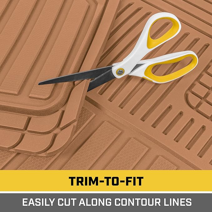Cat® ToughLiner™ Beige Car Floor Mats - Heavy Duty Trim to Fit Floor Mats for Trucks - All-Weather Truck Accessories & Odorless Rubber Automotive Floor Mats - Car Mats & SUV Floor Liners for Car